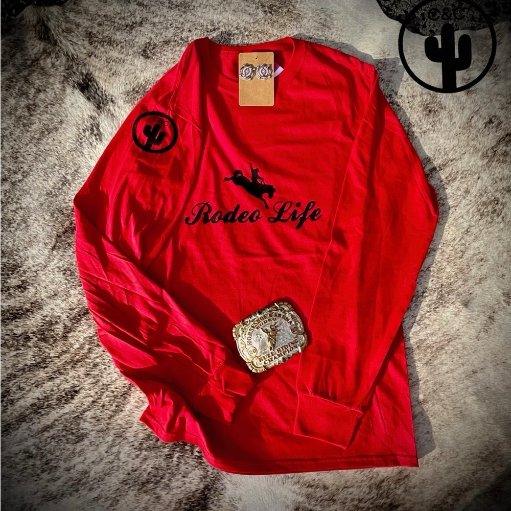 Red 'Rodeo Life' Bronc Long Sleeve Shirt